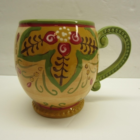 Pier 1 Imports: Hand-Painted Whimsical‎ Juliana Earthenware Coffee Tea Mug Cup - Picture 3 of 9